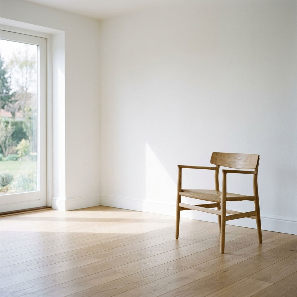A simple wooden chair in a sunlit room