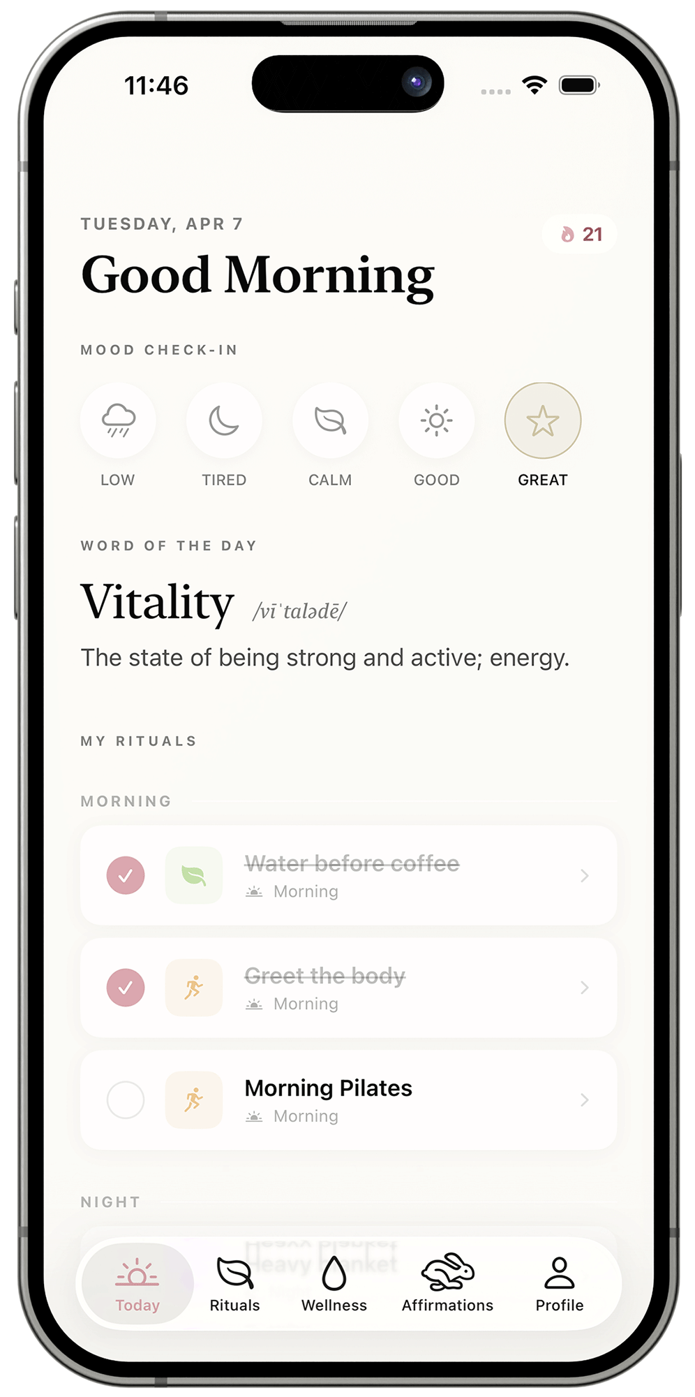 Hvile app on iPhone